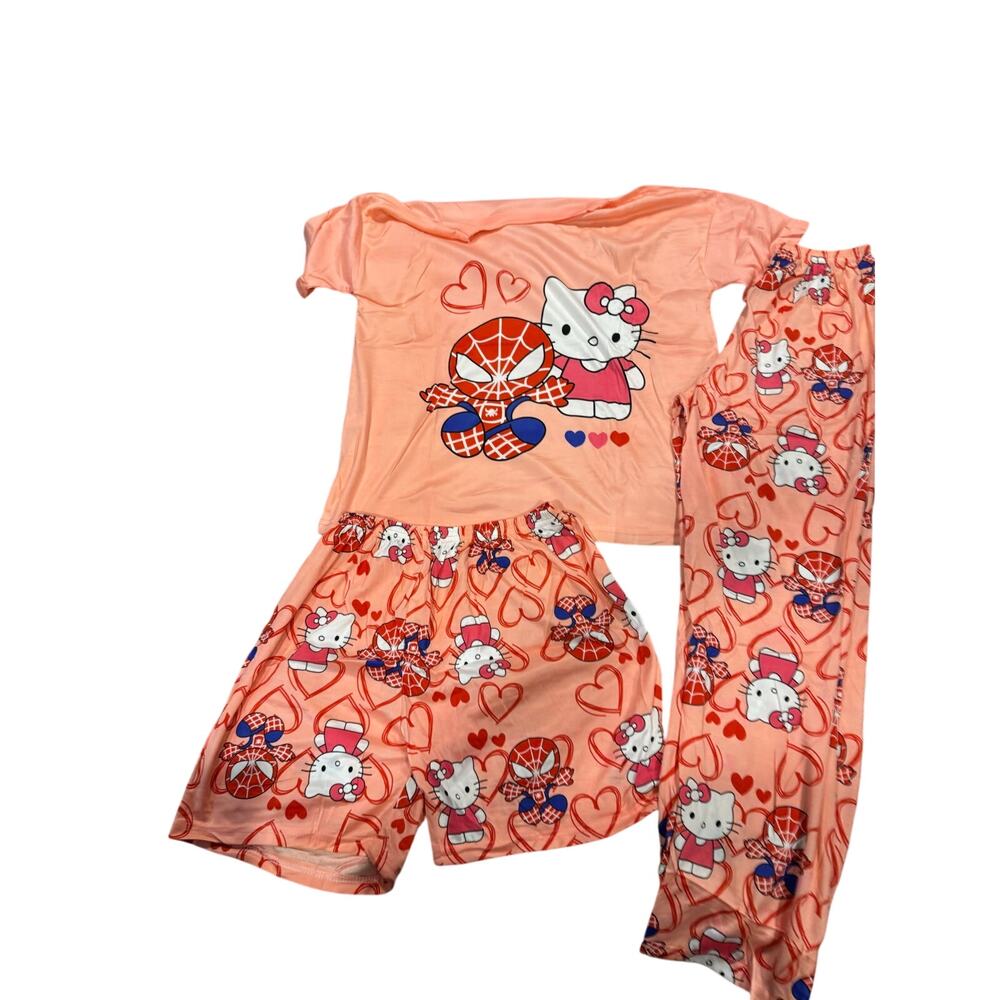Hello Kitty and Spider-Man pajama set 3 pieces one size small to large stretchy